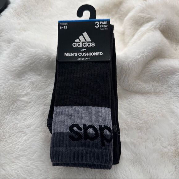 adidas Black Athletic Socks with Cushioned Comfort and Crew Style - Picture 3 of 3